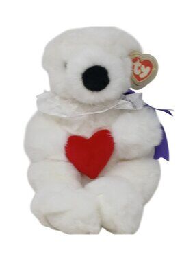 Ty White Teddy Bear I Love You Mom Heart Purple Ribbon 1997 Romeo 14" #S1-C